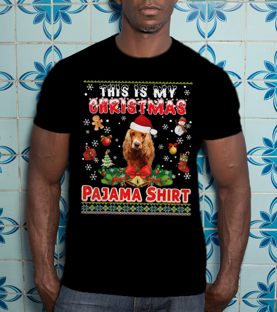 This Is My Christmas Pajama Shirt Dog Santa Hat Gingerbread Snowman Ornaments T-Shirt