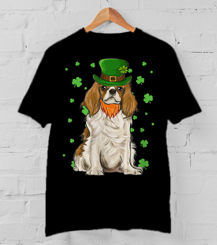 St Patricks Day Cavalier King Charles Spaniel Green Hat Clover T-Shirt