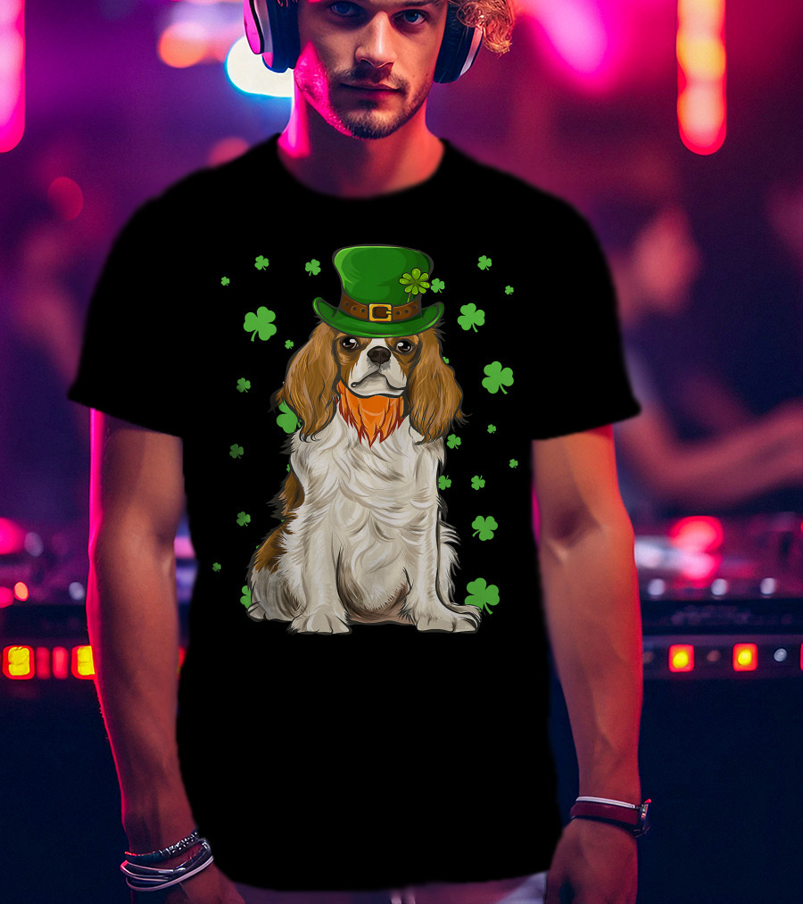 St Patricks Day Cavalier King Charles Spaniel Green Hat Clover T-Shirt