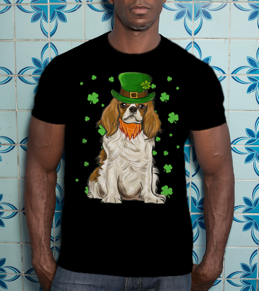 St Patricks Day Cavalier King Charles Spaniel Green Hat Clover T-Shirt