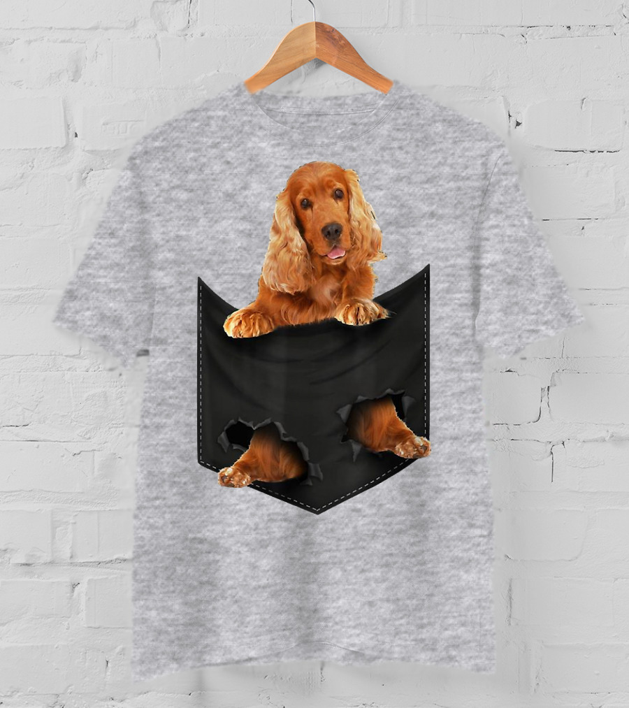 Pocket Sized Charm Red English Cocker Spaniel Peeking Out T-Shirt