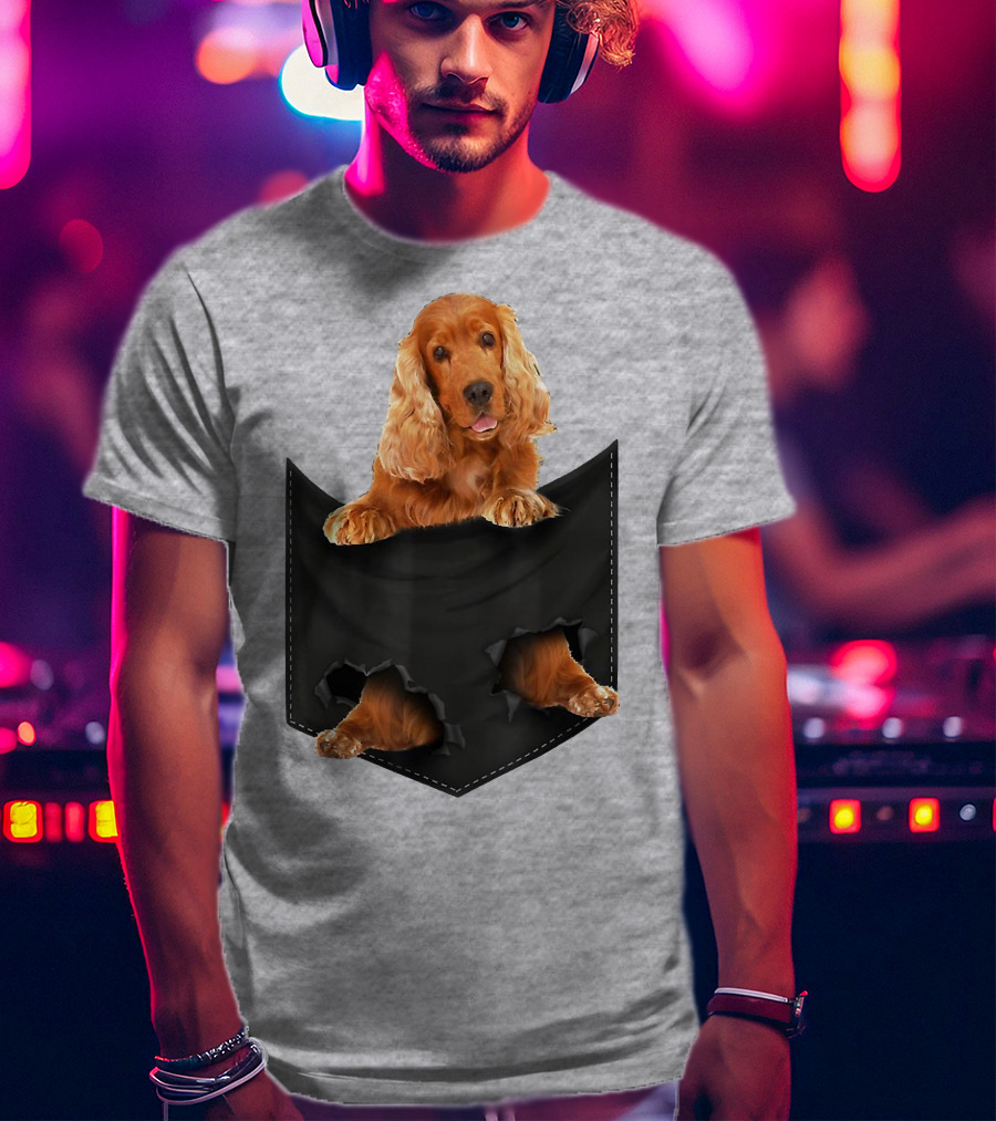 Pocket Sized Charm Red English Cocker Spaniel Peeking Out T-Shirt