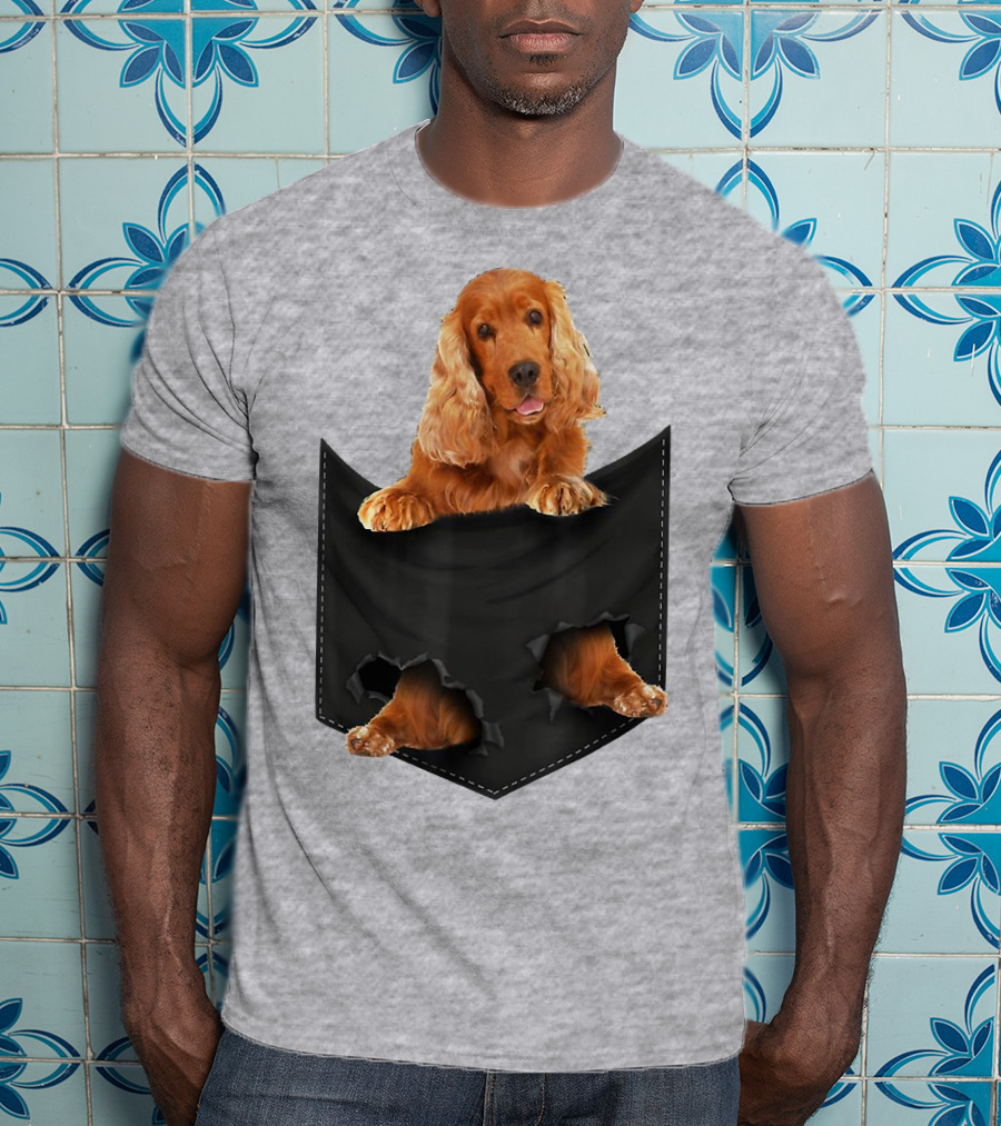 Pocket Sized Charm Red English Cocker Spaniel Peeking Out T-Shirt