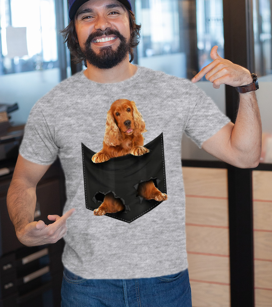 Pocket Sized Charm Red English Cocker Spaniel Peeking Out T-Shirt