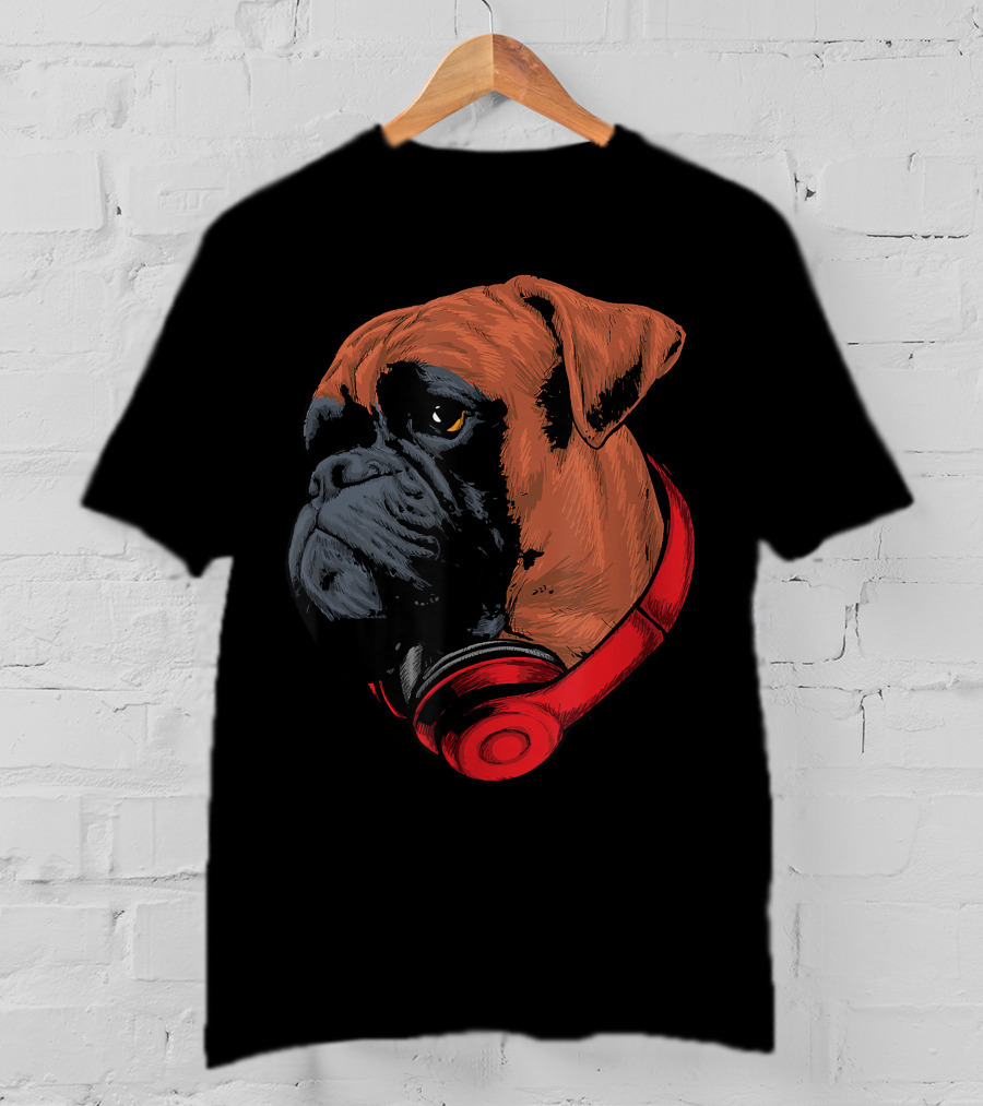 Boxer Dog With Red Headphones Cool Gaming T-Shirt