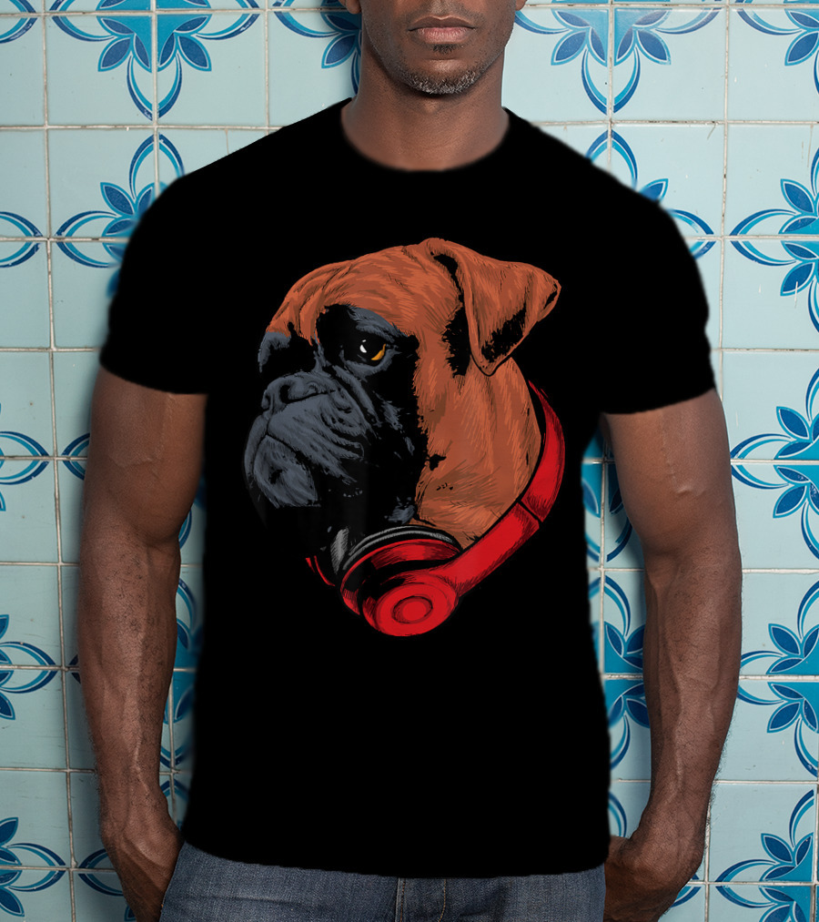 Boxer Dog With Red Headphones Cool Gaming T-Shirt