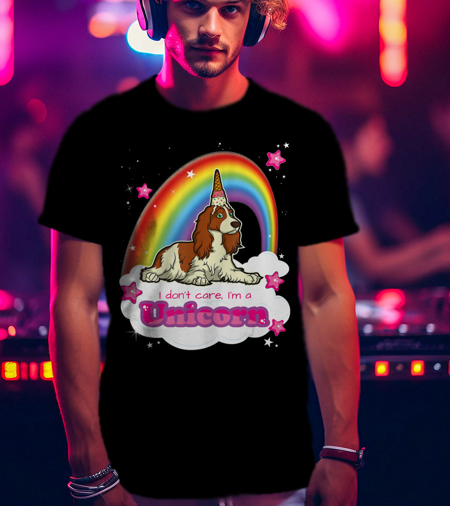 I Don't Care I'm A Unicorn English Cocker Spaniel Rainbow T-Shirt
