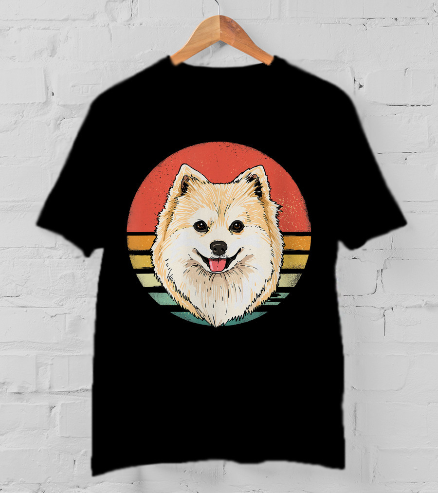 Retro Vintage Pomeranian Dog Breed Sunset Stripes T-Shirt