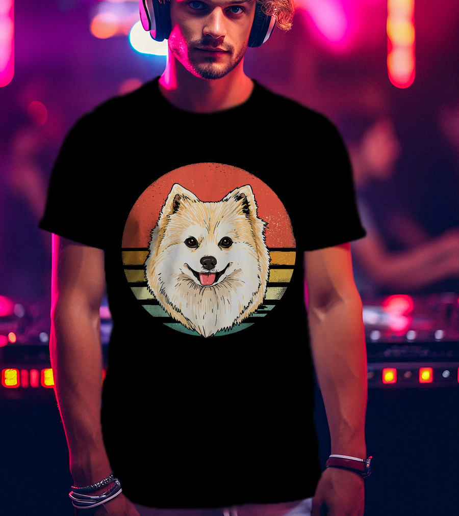 Retro Vintage Pomeranian Dog Breed Sunset Stripes T-Shirt