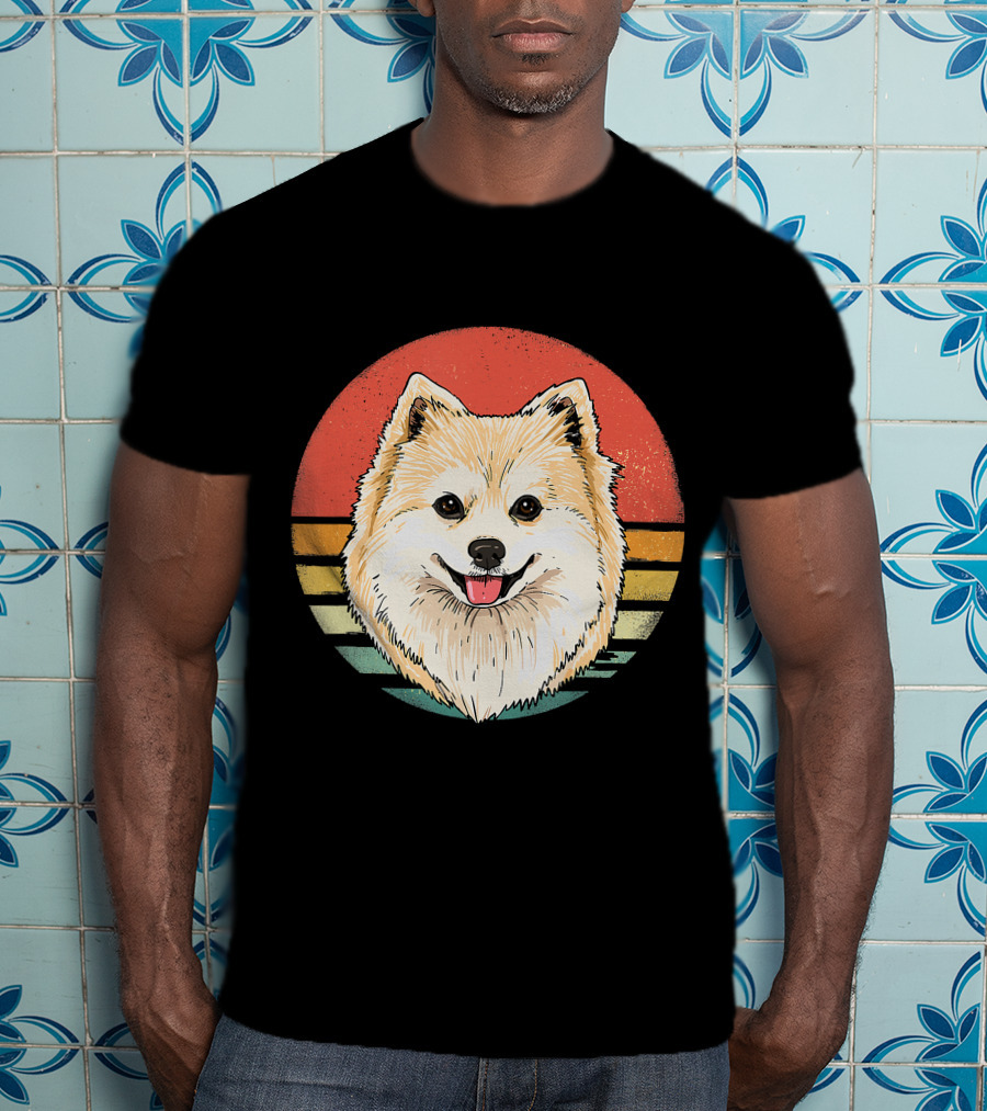Retro Vintage Pomeranian Dog Breed Sunset Stripes T-Shirt
