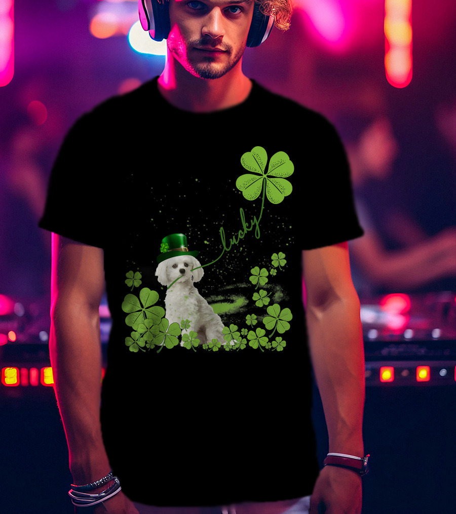 Lucky Shamrock Maltese Dog St Patrick's Day T-Shirt