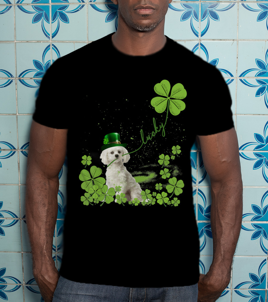 Lucky Shamrock Maltese Dog St Patrick's Day T-Shirt