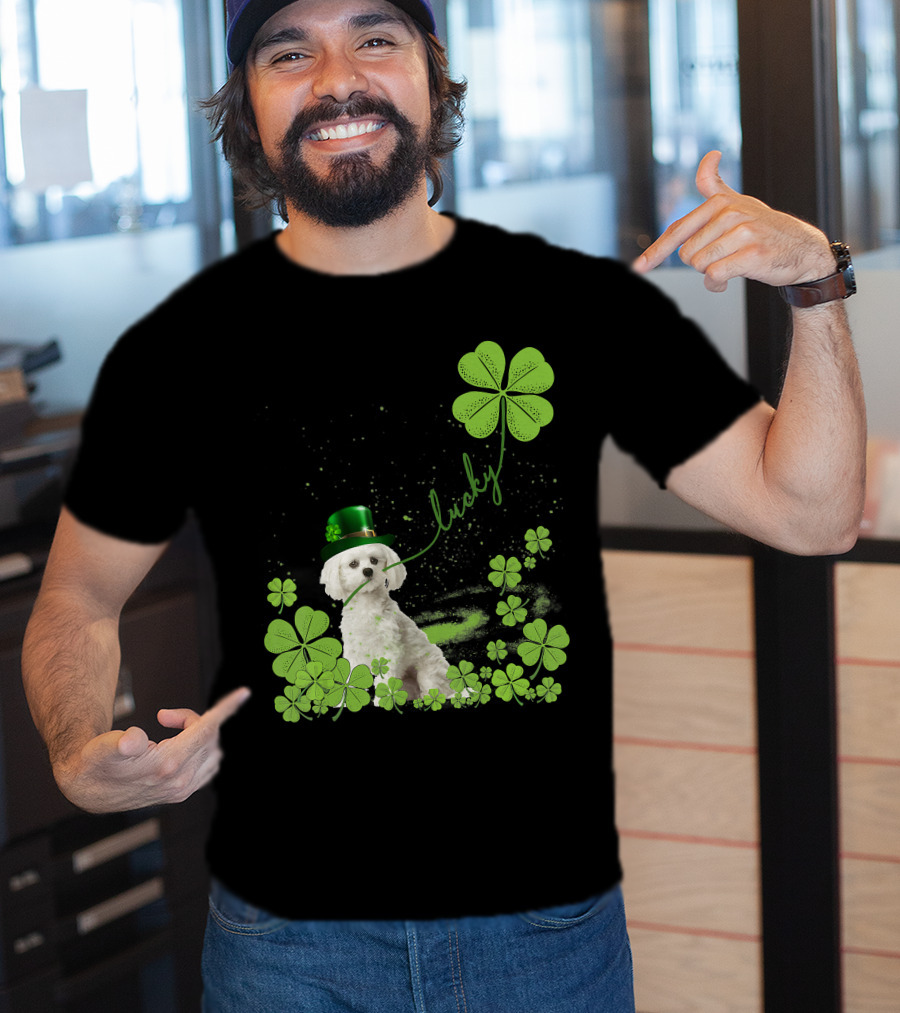 Lucky Shamrock Maltese Dog St Patrick's Day T-Shirt