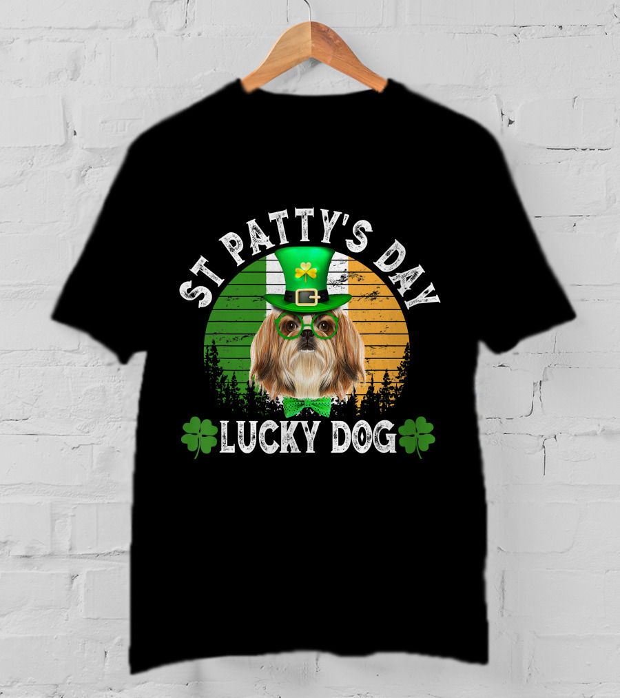 St Patty's Day Lucky Dog Shih Tzu Shamrock T-Shirt