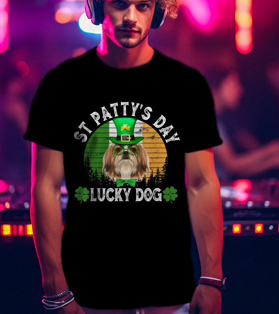 St Patty's Day Lucky Dog Shih Tzu Shamrock T-Shirt