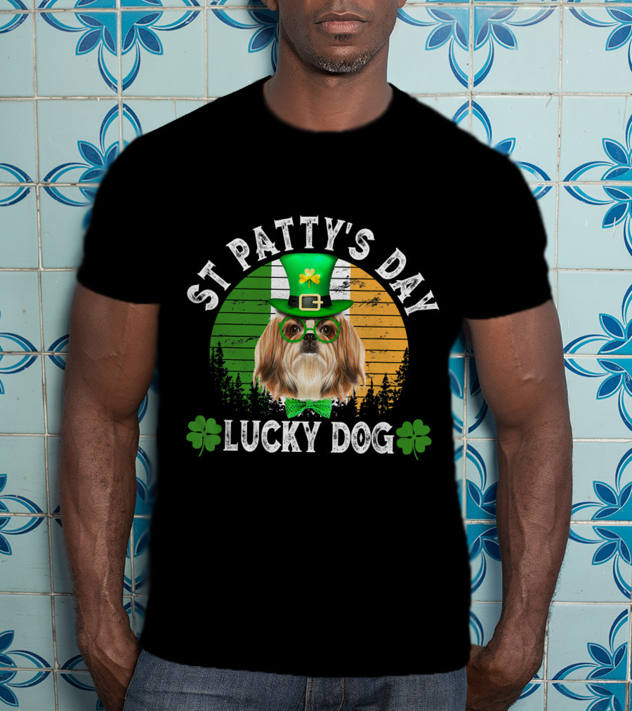 St Patty's Day Lucky Dog Shih Tzu Shamrock T-Shirt