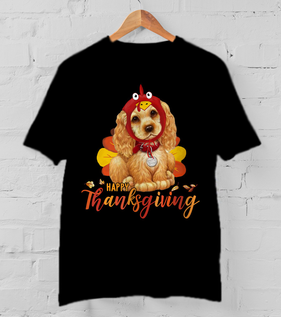 Cocker Spaniel In Turkey Costume Happy Thanksgiving T-Shirt