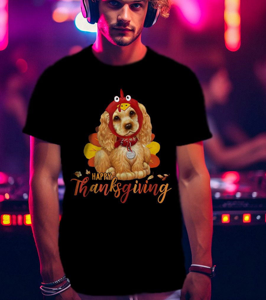 Cocker Spaniel In Turkey Costume Happy Thanksgiving T-Shirt