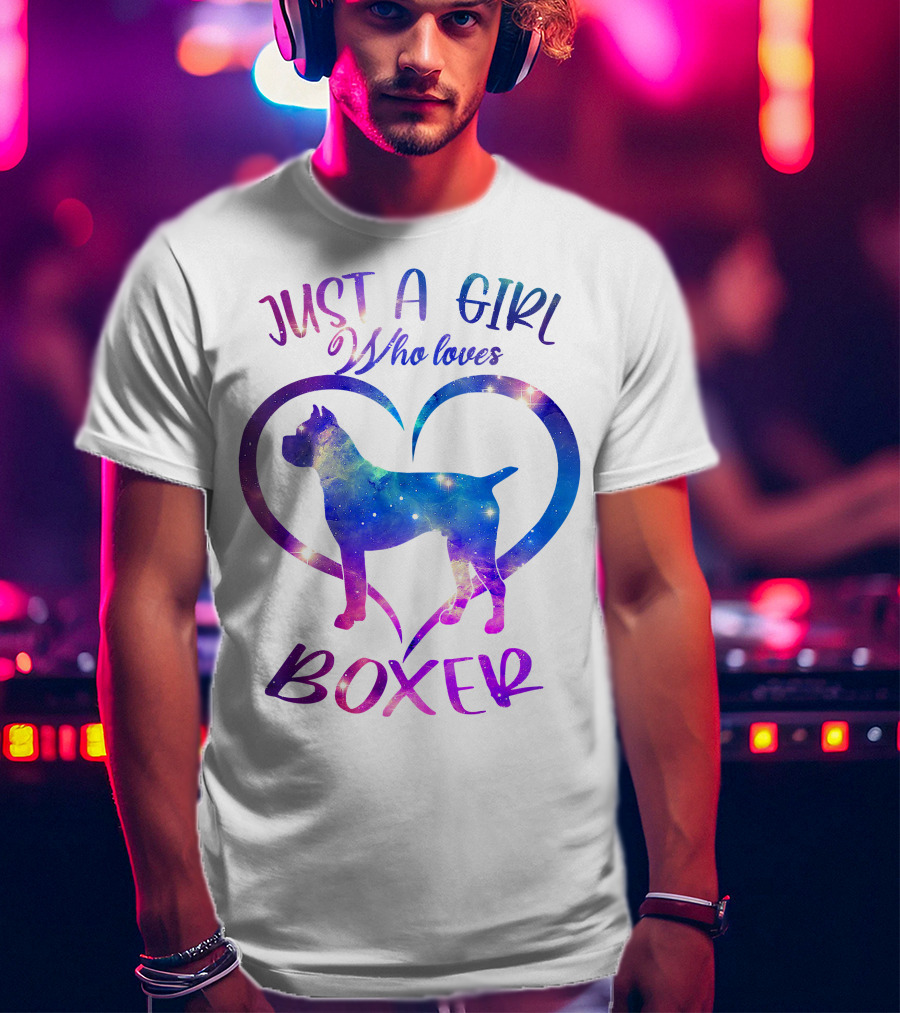 Just A Girl Who Loves Boxer Heart Galaxy T-Shirt