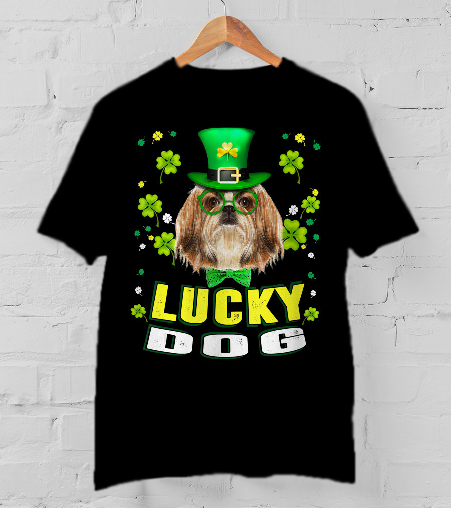Lucky Dog Shih Tzu Leprechaun Shamrock Festive Green Hat T-Shirt