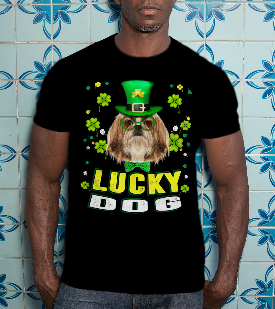 Lucky Dog Shih Tzu Leprechaun Shamrock Festive Green Hat T-Shirt