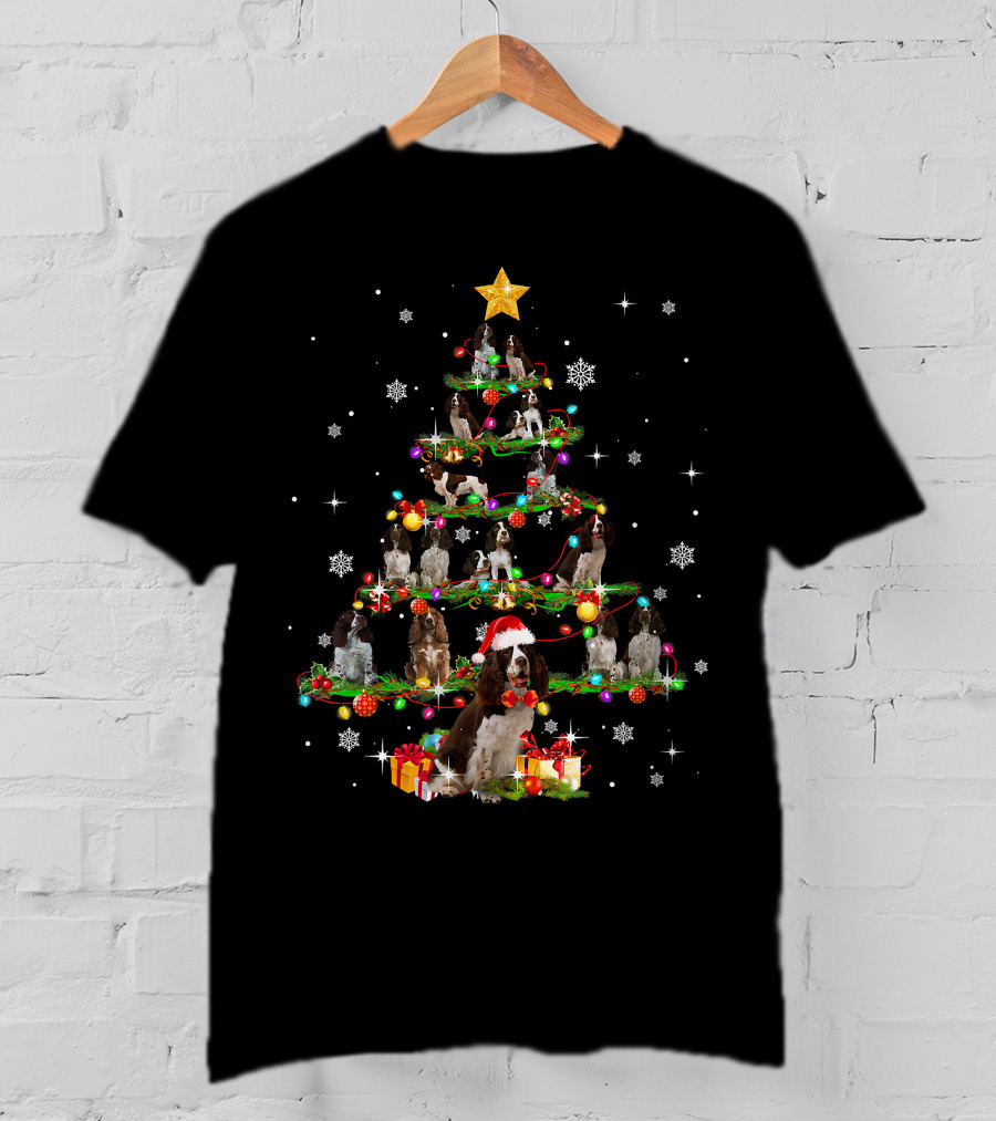 Cocker Spaniel Christmas Tree Santa Hat Paw Holiday T-Shirt