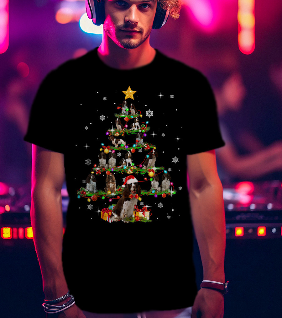 Cocker Spaniel Christmas Tree Santa Hat Paw Holiday T-Shirt