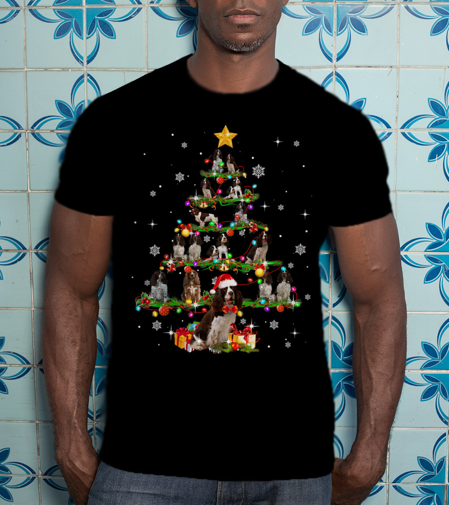 Cocker Spaniel Christmas Tree Santa Hat Paw Holiday T-Shirt
