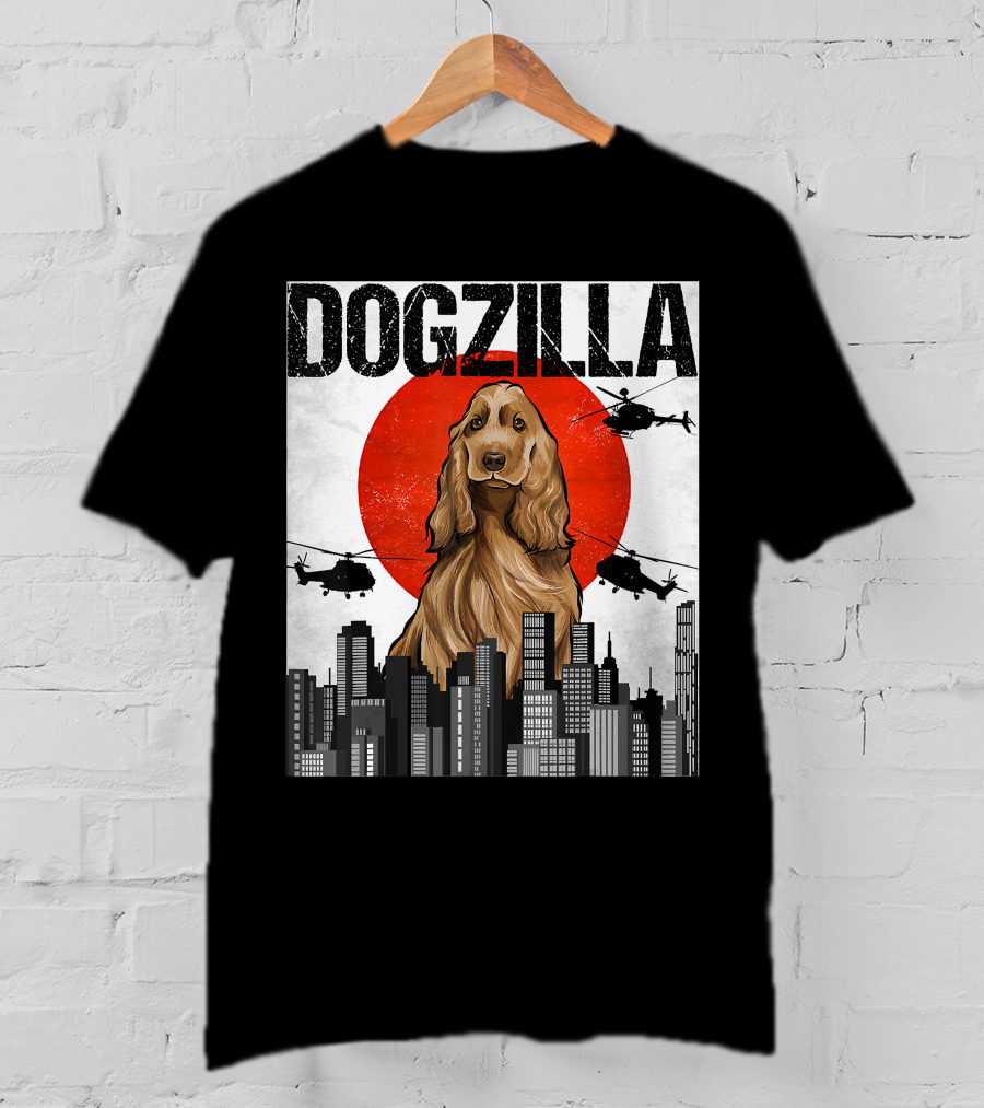 Dogzilla Vintage Japanese Cityscape With English Cocker Spaniel T-Shirt