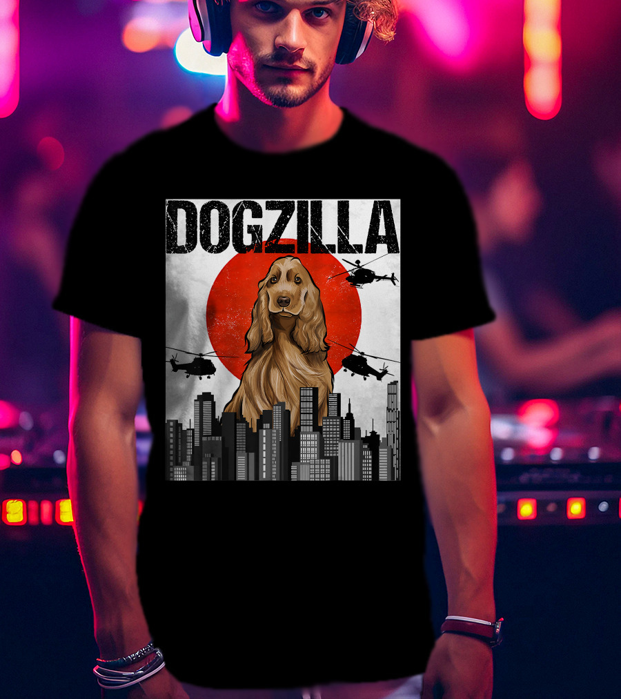 Dogzilla Vintage Japanese Cityscape With English Cocker Spaniel T-Shirt