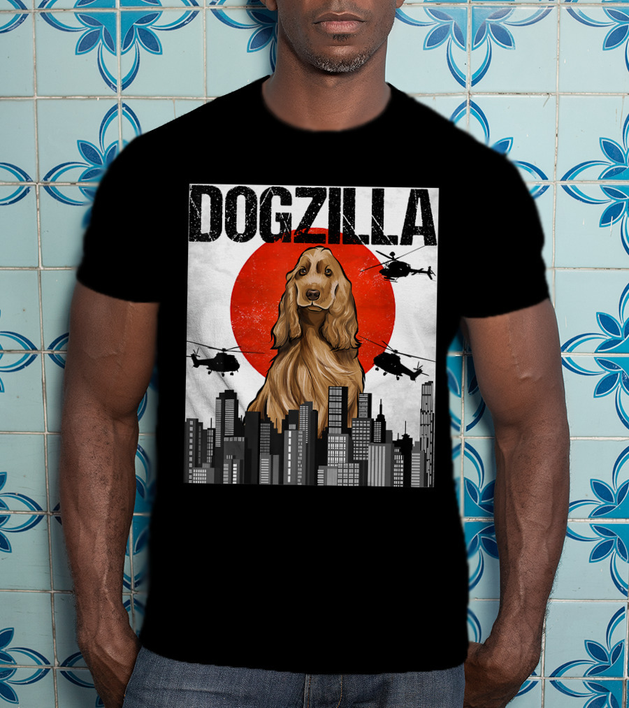Dogzilla Vintage Japanese Cityscape With English Cocker Spaniel T-Shirt