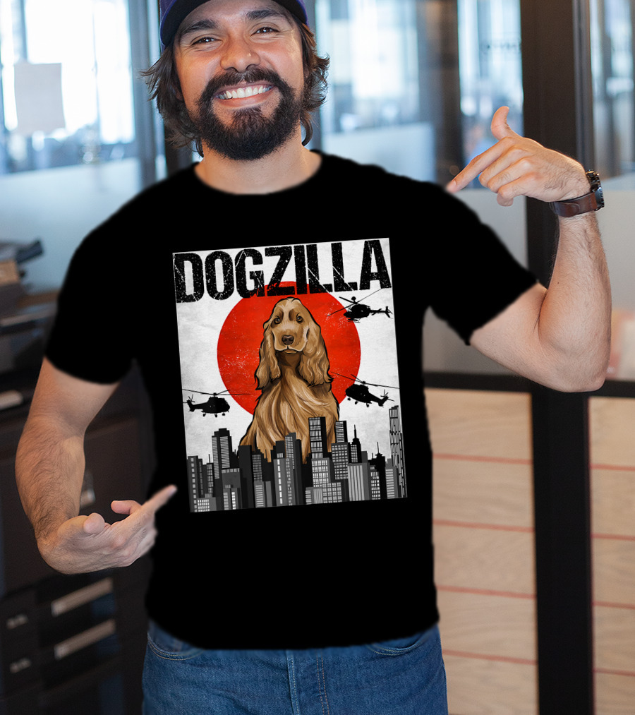 Dogzilla Vintage Japanese Cityscape With English Cocker Spaniel T-Shirt