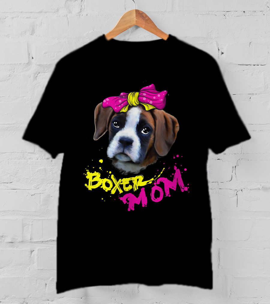 Boxer Mom Dog With Pink Bow T-Shirt