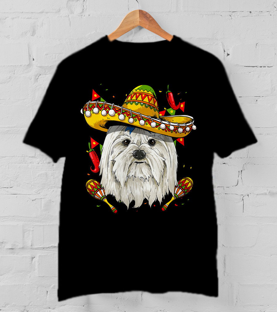 Cinco De Mayo Maltese Sombrero Maracas Peppers T-Shirt
