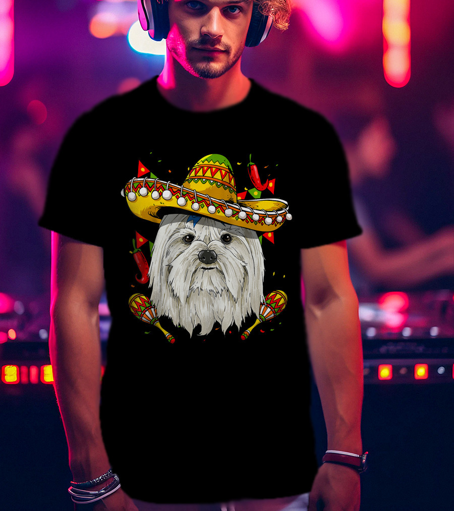 Cinco De Mayo Maltese Sombrero Maracas Peppers T-Shirt