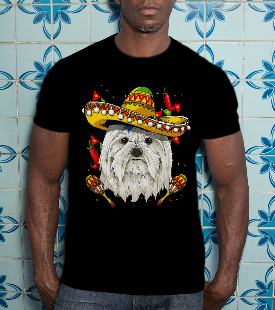 Cinco De Mayo Maltese Sombrero Maracas Peppers T-Shirt