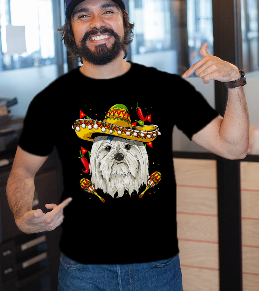 Cinco De Mayo Maltese Sombrero Maracas Peppers T-Shirt
