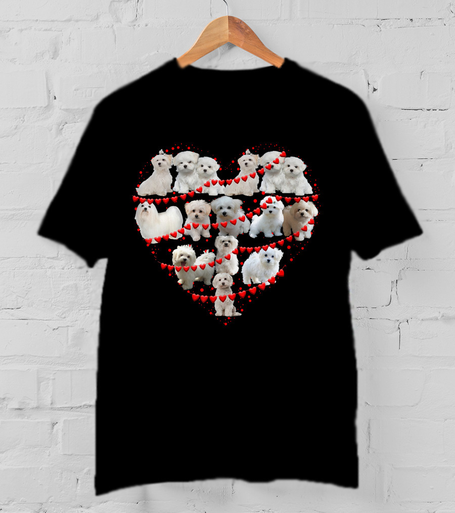 Maltese Heart Valentine Ornaments Puppies T-Shirt