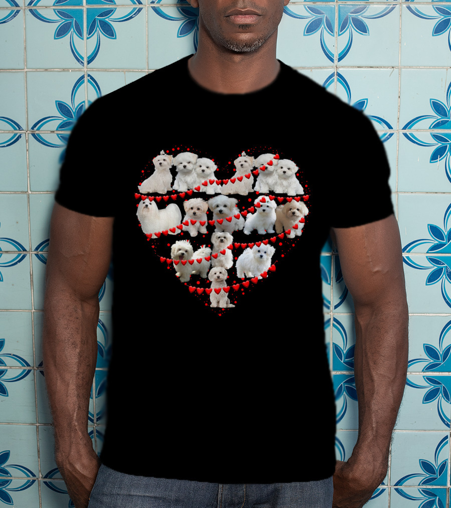 Maltese Heart Valentine Ornaments Puppies T-Shirt