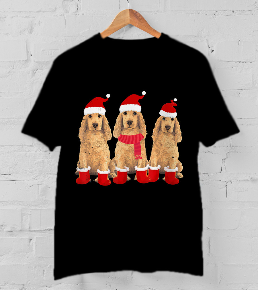 Cocker Spaniel Christmas Santa Hats And Socks Festive Trio T-Shirt