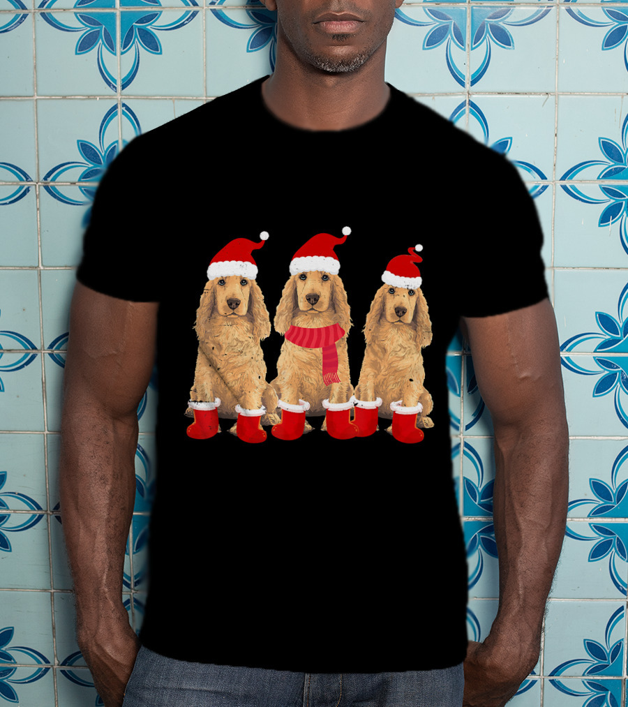 Cocker Spaniel Christmas Santa Hats And Socks Festive Trio T-Shirt
