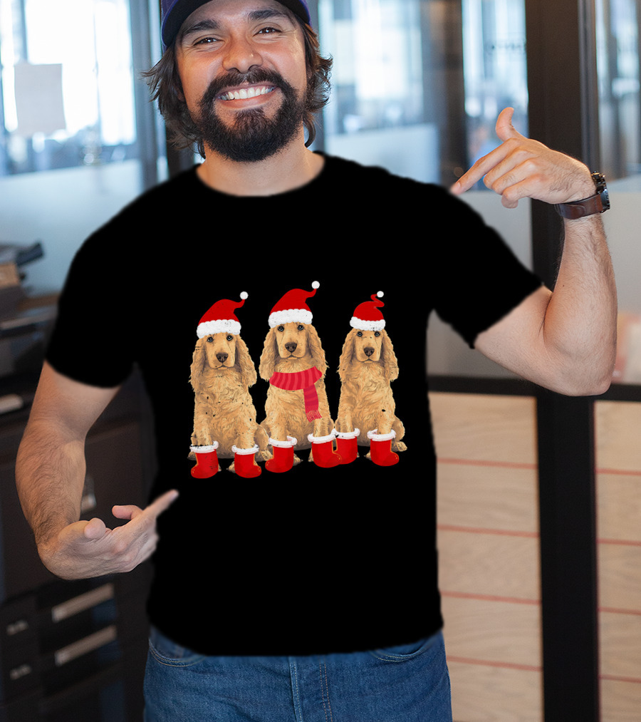 Cocker Spaniel Christmas Santa Hats And Socks Festive Trio T-Shirt