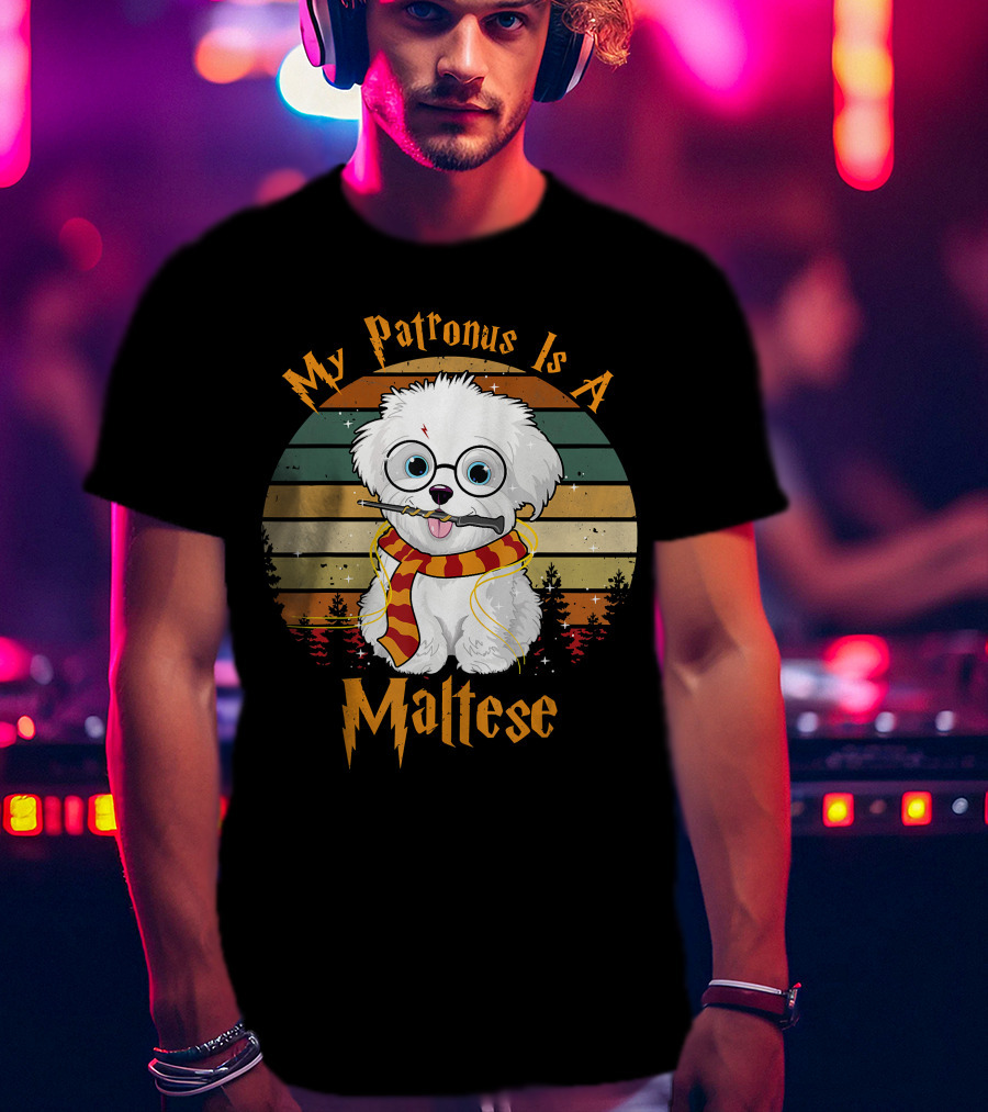 My Patronus Is A Maltese Dog With Wizard Glasses And Scarf In Colorful Circle T-Shirt