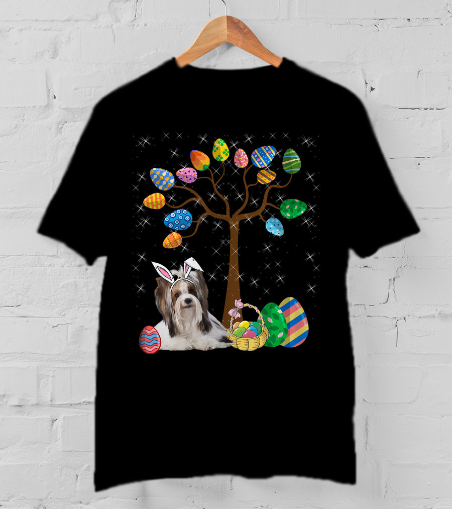 Shih Tzu Dog With Easter Egg Tree And Basket Hunt Day T-Shirt