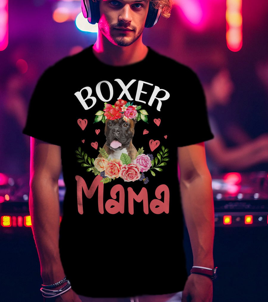 Boxer Mama Floral Dog Heart Blossoms T-Shirt