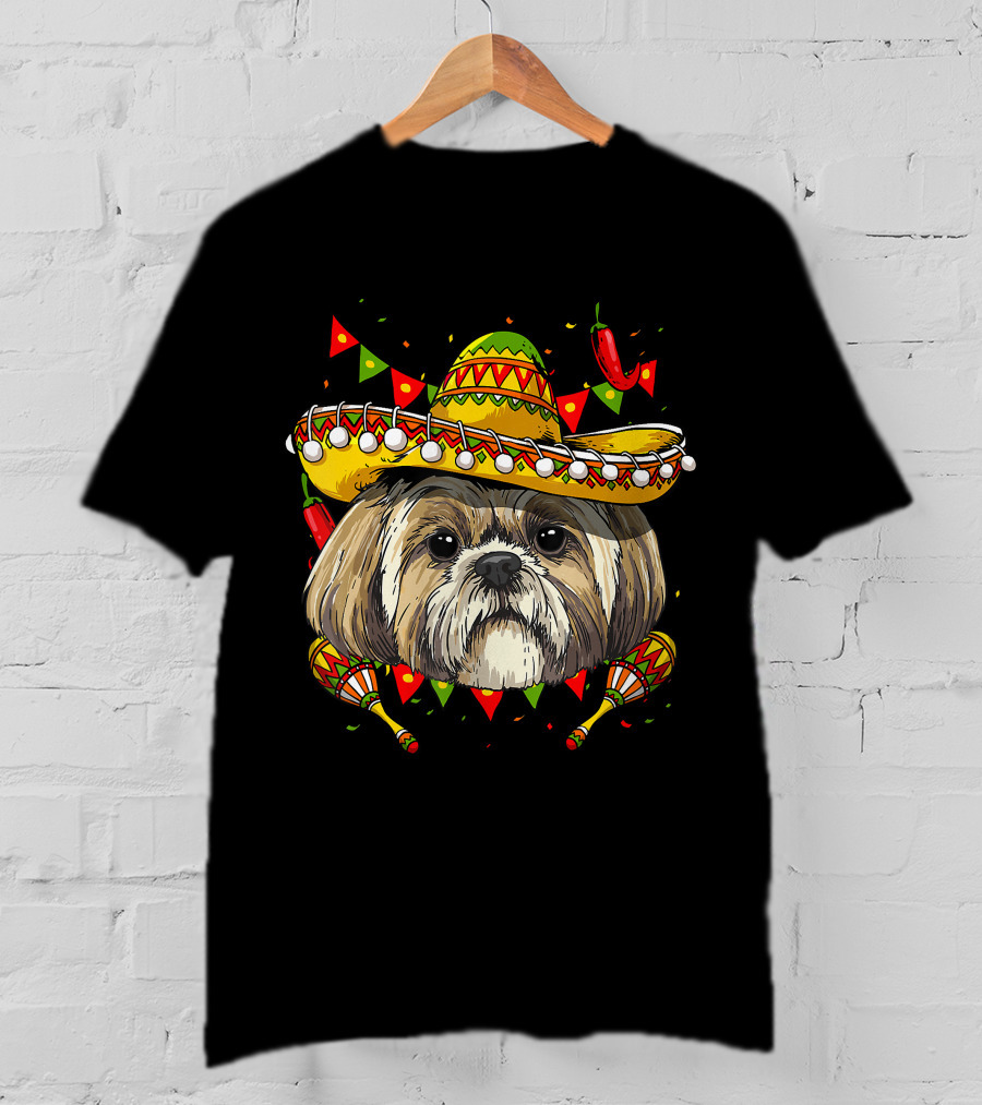 Cinco De Mayo Shih Tzu Sombrero Maracas Chili Peppers Fiesta T-Shirt