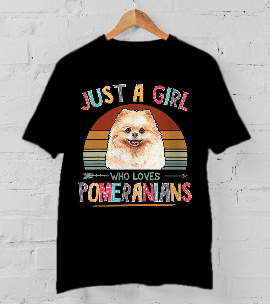Just A Girl Who Loves Pomeranians Retro Sunset T-Shirt
