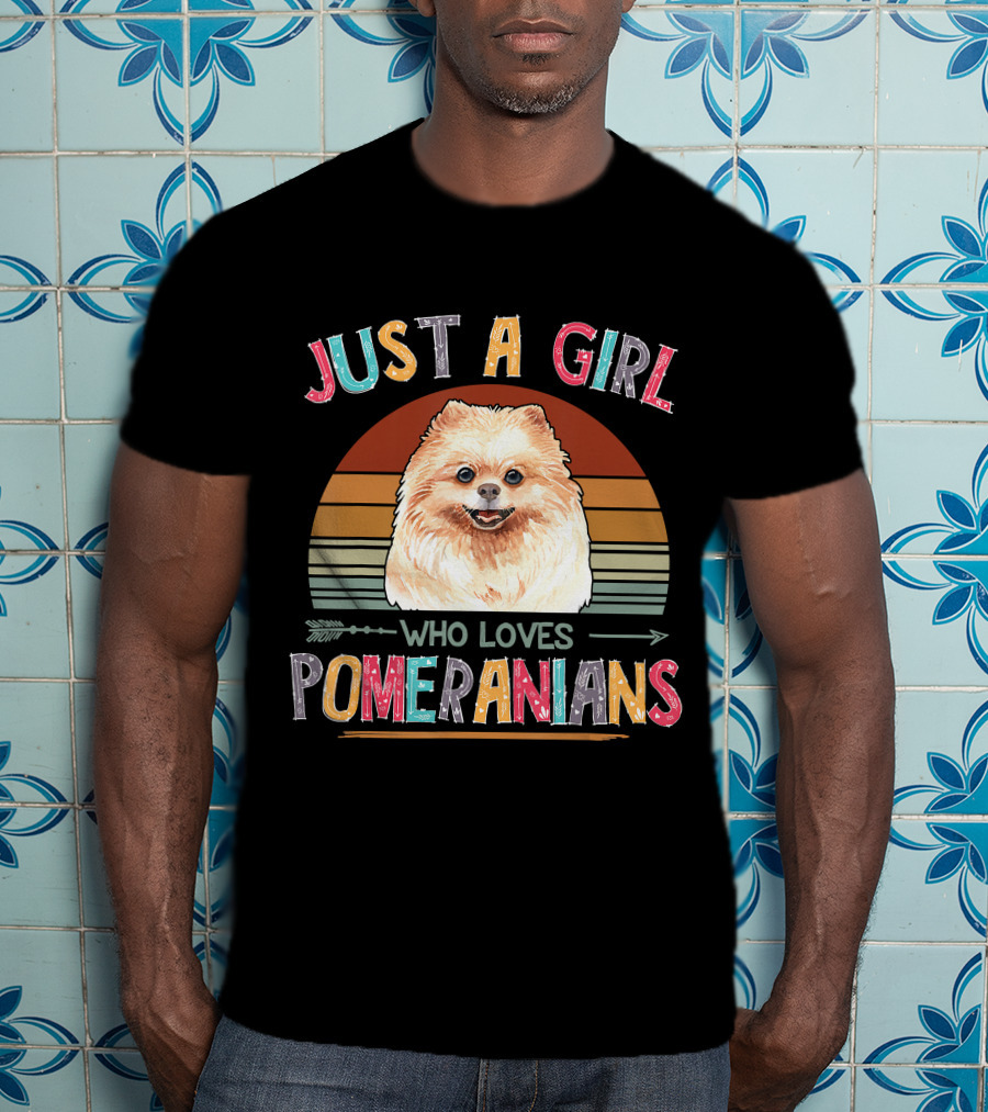 Just A Girl Who Loves Pomeranians Retro Sunset T-Shirt