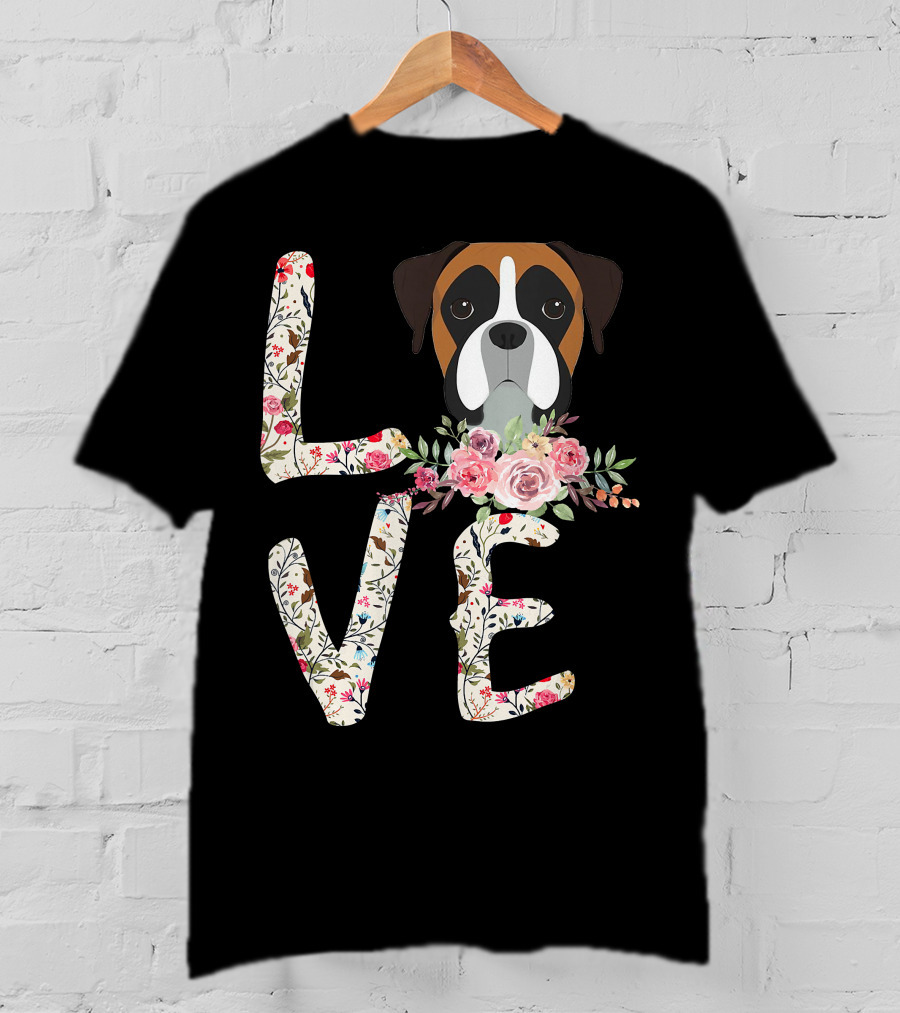 Love Boxer Dog Floral T-Shirt
