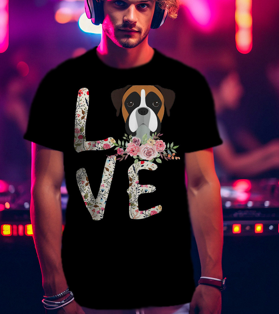 Love Boxer Dog Floral T-Shirt